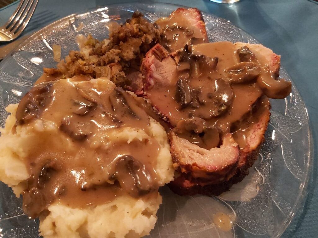 smoked pork with mushroom sauce