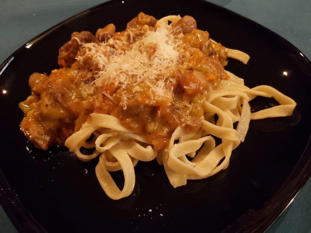 veal stew and pasta