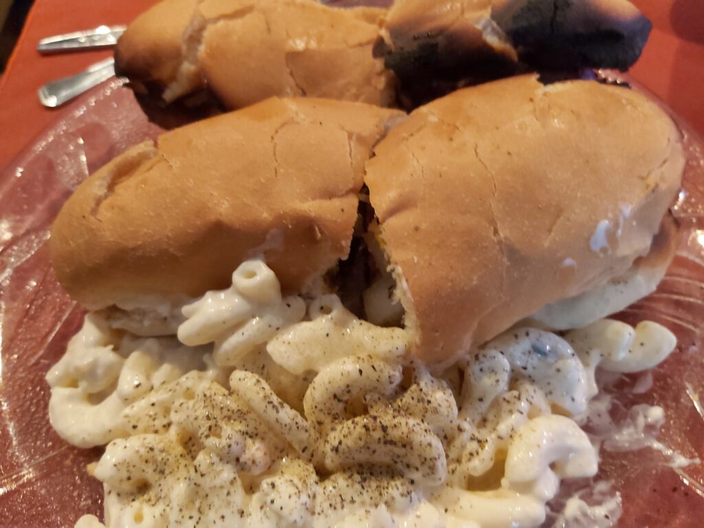 sausage buns and macaroni salad