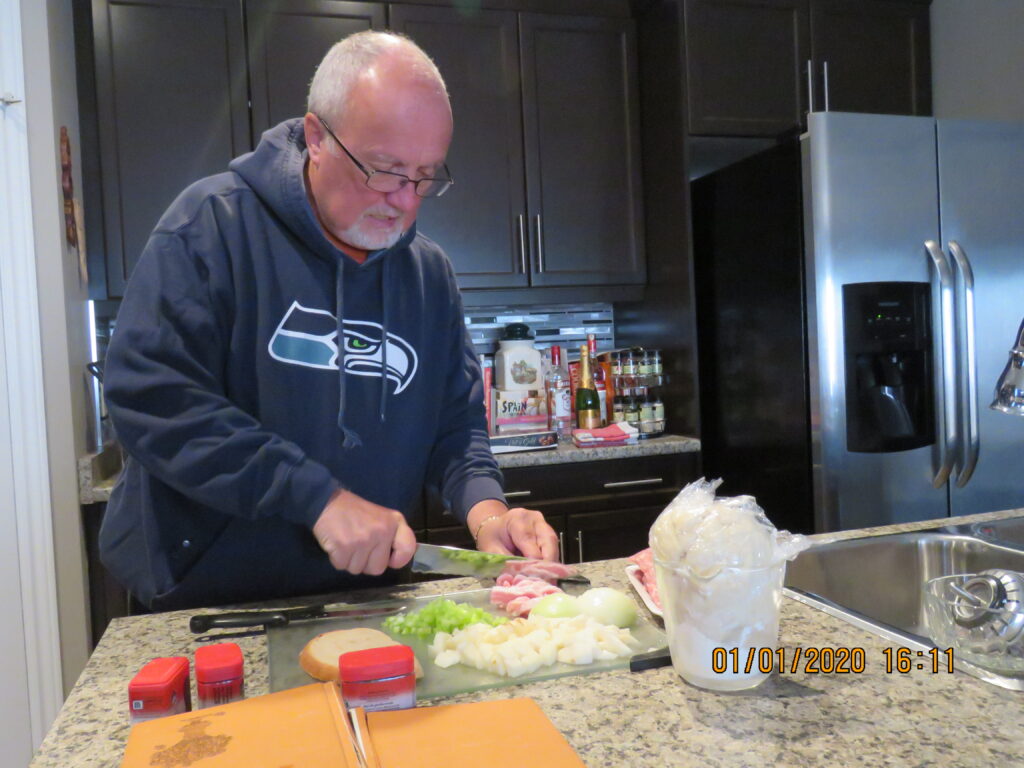 Me preparing a tourtiere