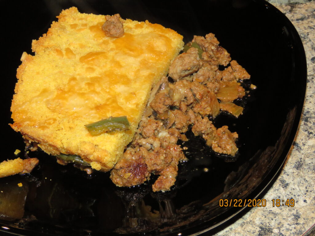 serving of lamb tamale pie