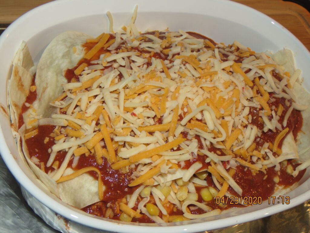 chicken enchilada casserole layer