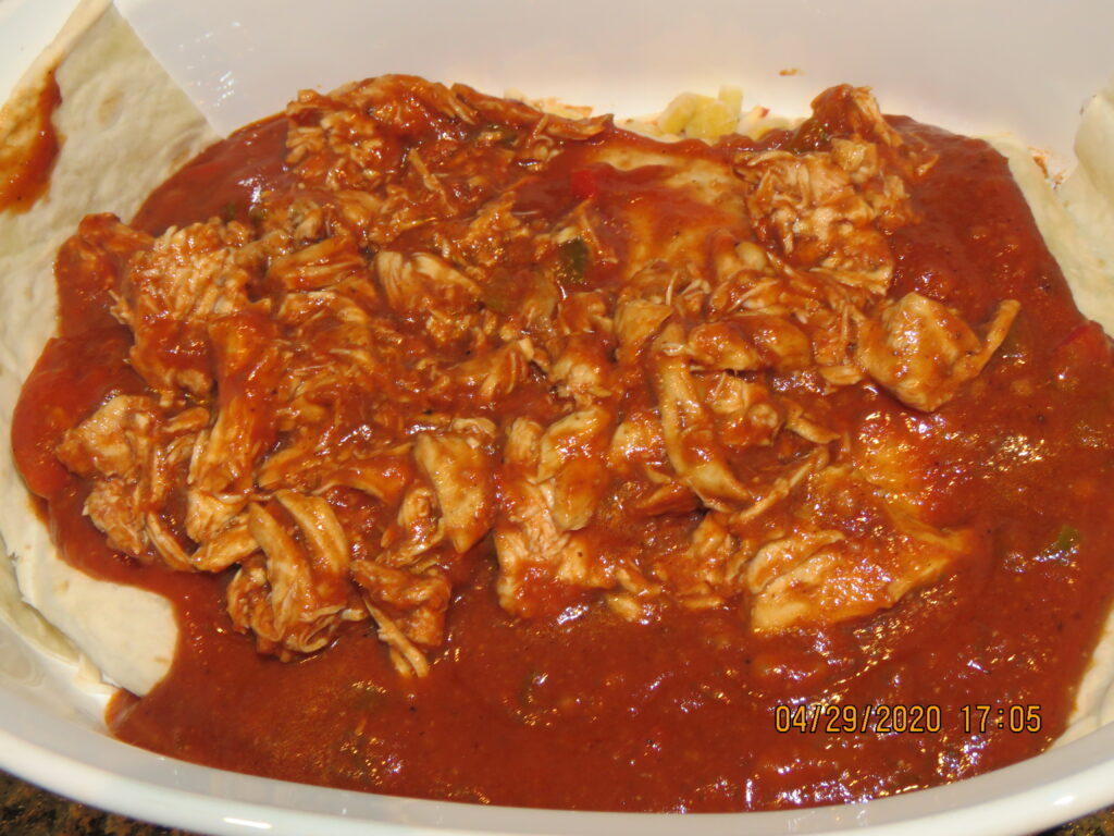 shredded chicken in Homemade Enchilada Sauce 2