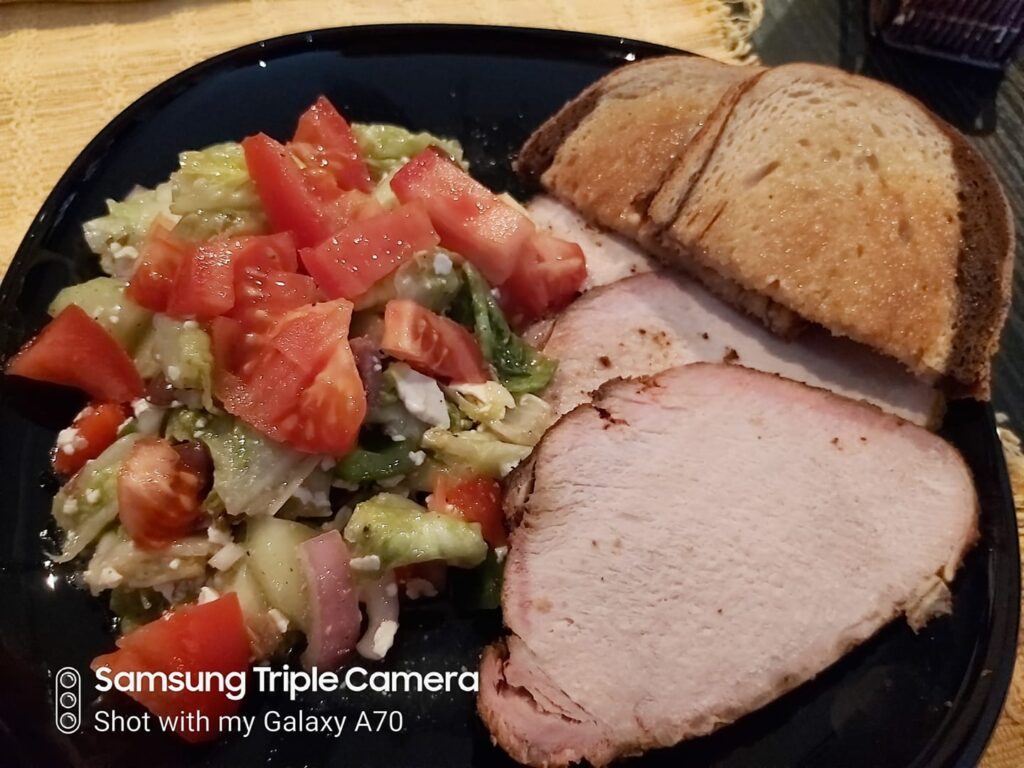 smoked pork and greek salad